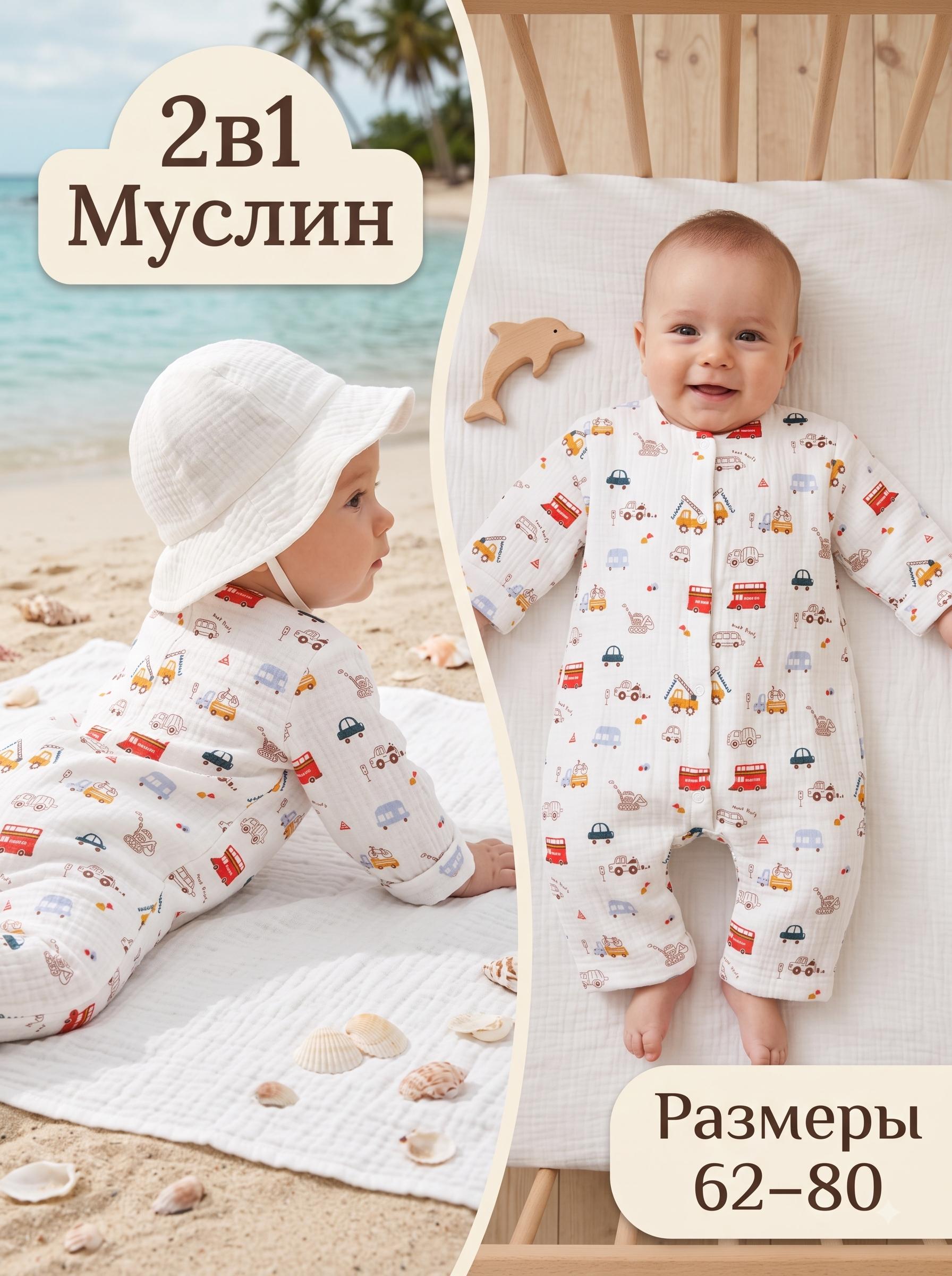 Комбинезон для новорожденного из муслина "Токио" фото