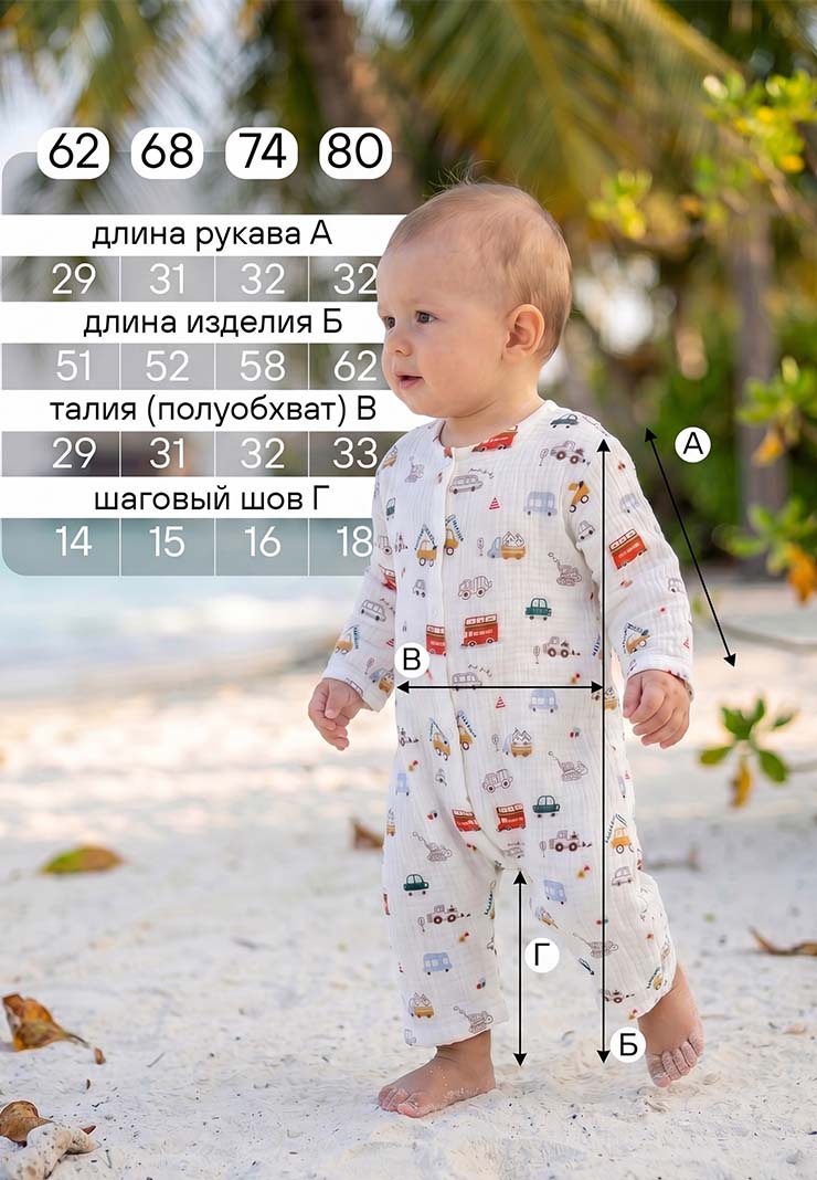 Комбинезон для новорожденного из муслина "Токио" фото