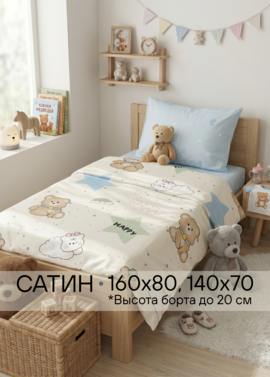 Детское постельное белье из сатина "Мишка" фото