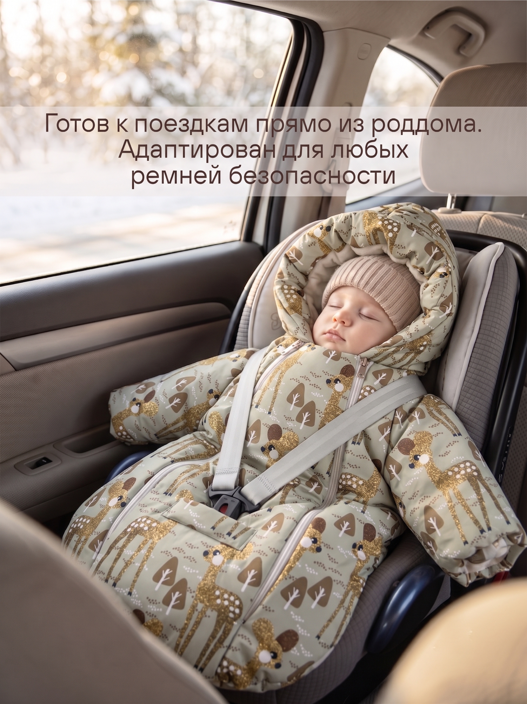 Меховой конверт-комбинезон "Олень" фото