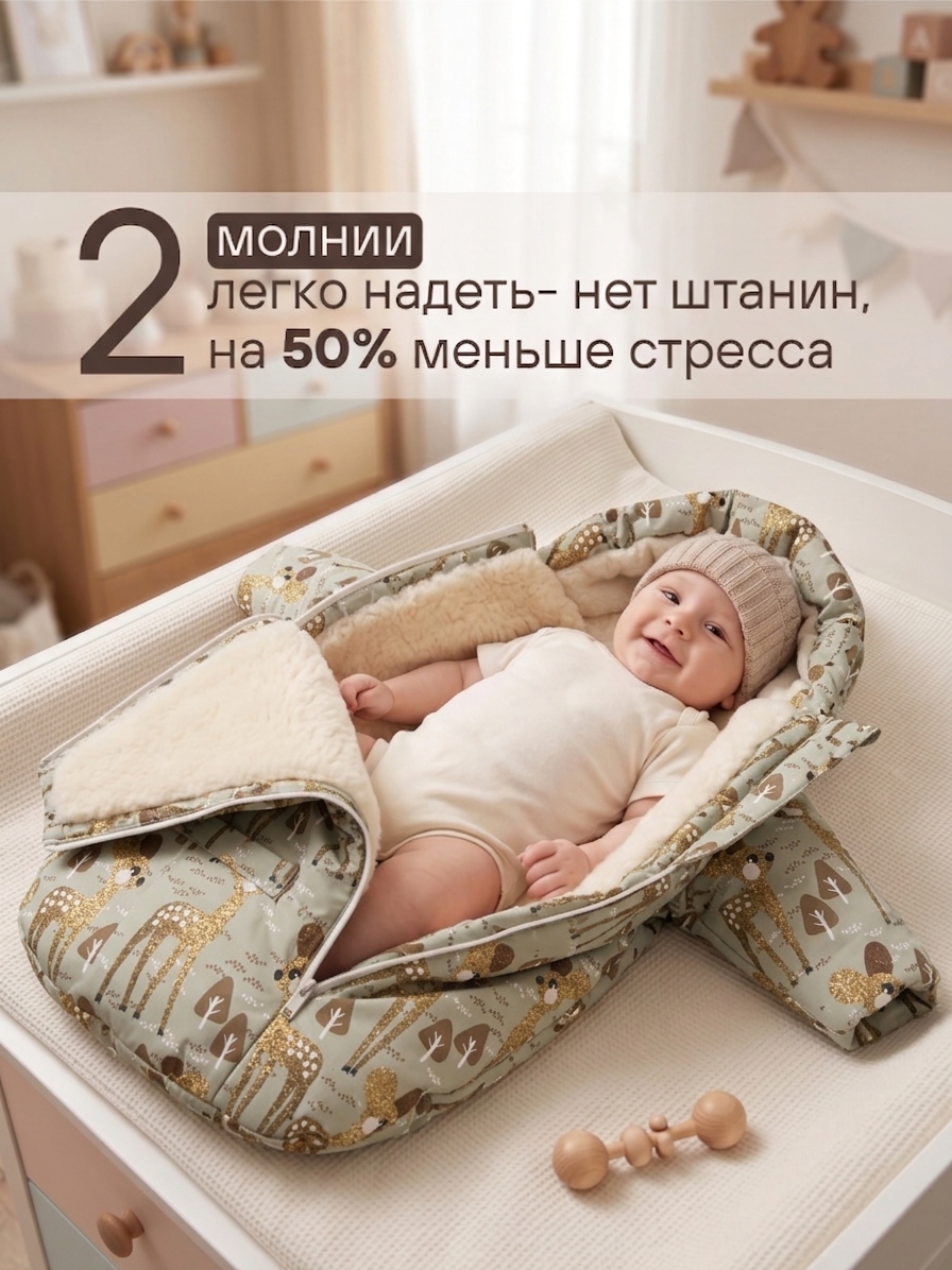 Меховой конверт-комбинезон "Олень" фото