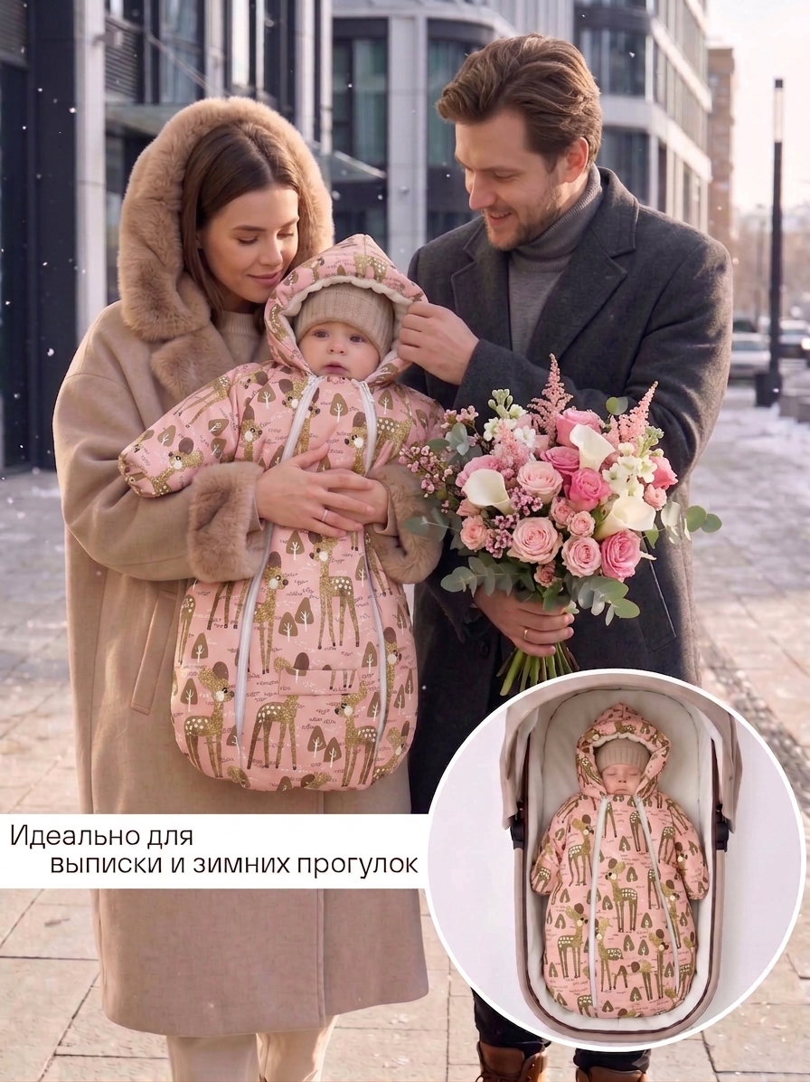 Меховой конверт-комбинезон "Олень" фото