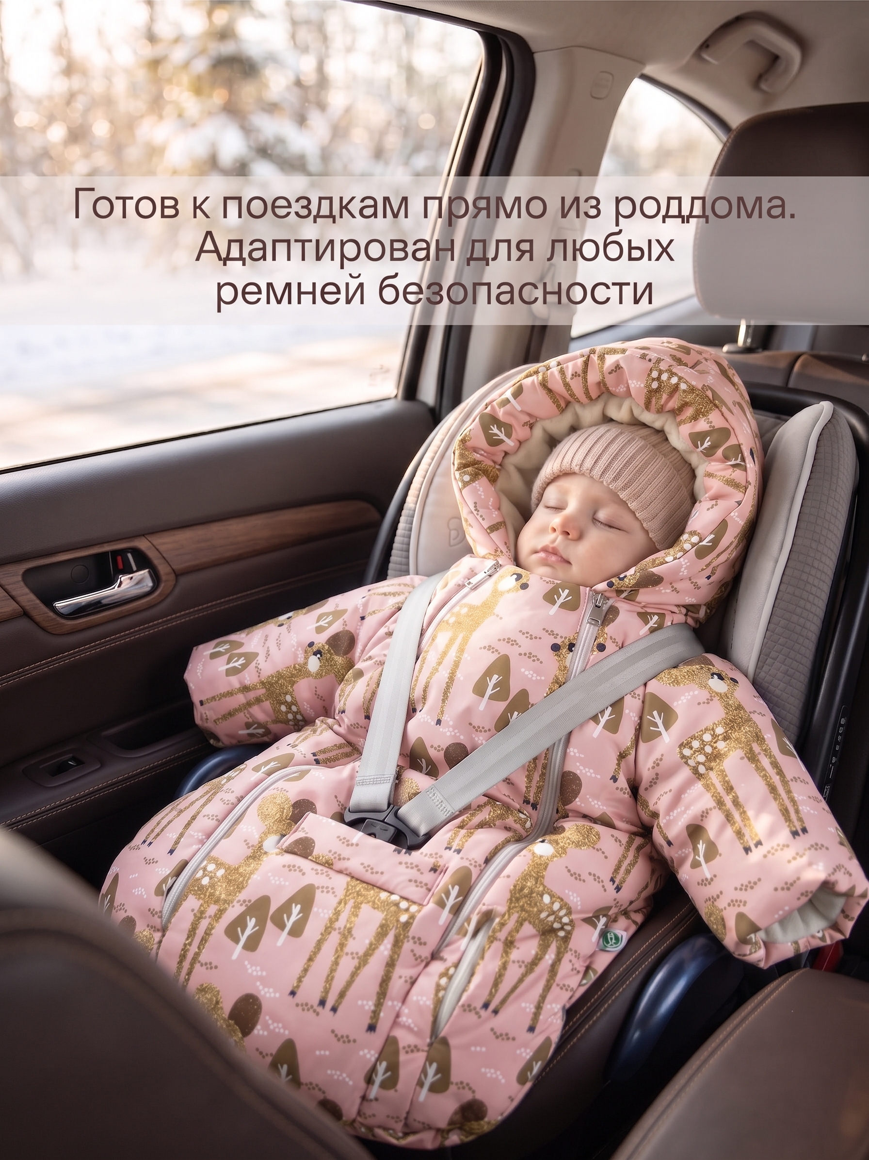 Меховой конверт-комбинезон "Олень" фото